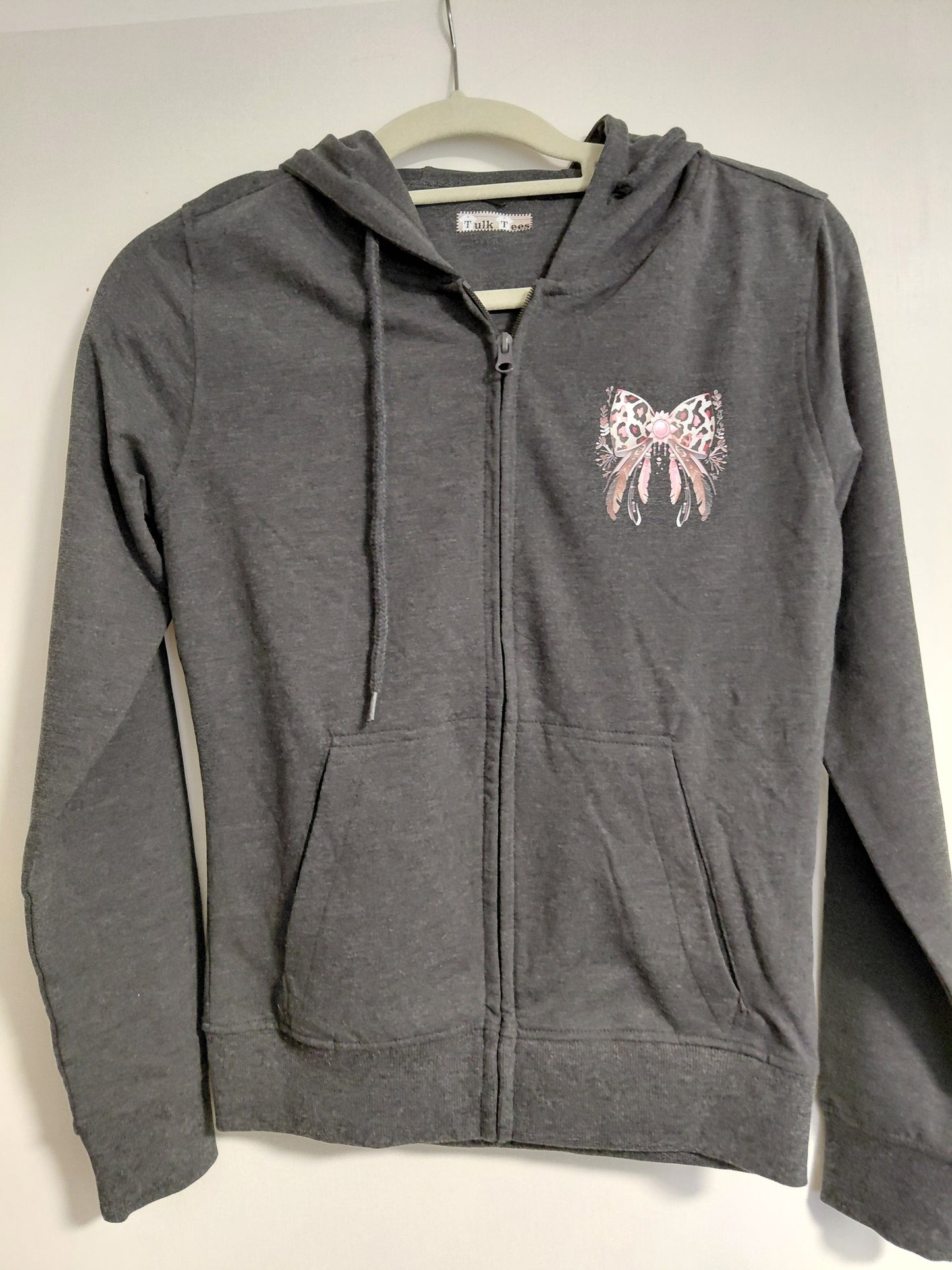 Bow design dark heather grey hoodie XS