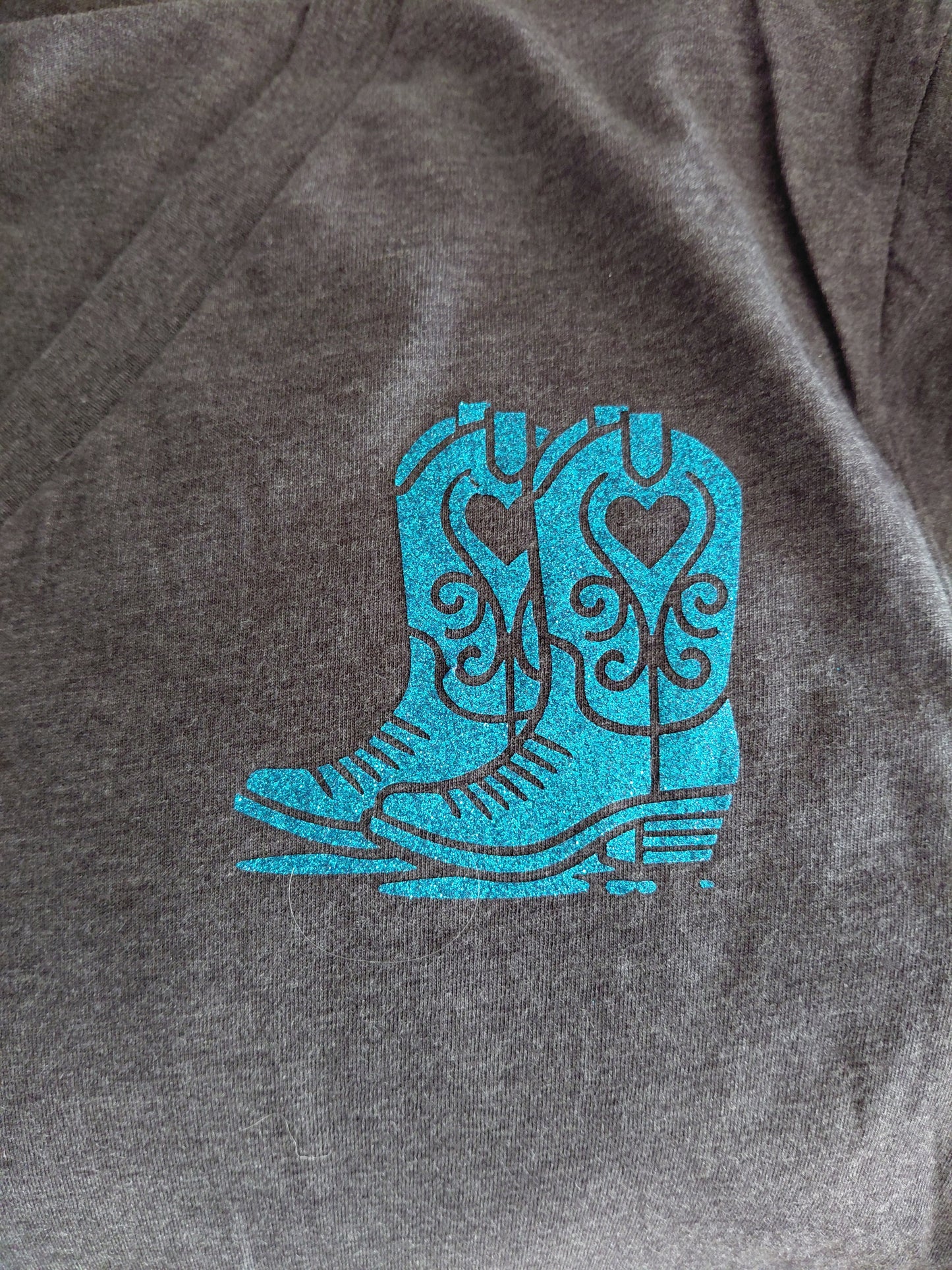 Line dancing t-shirt with blue glitter boots designed by Kirsty Tulk tees