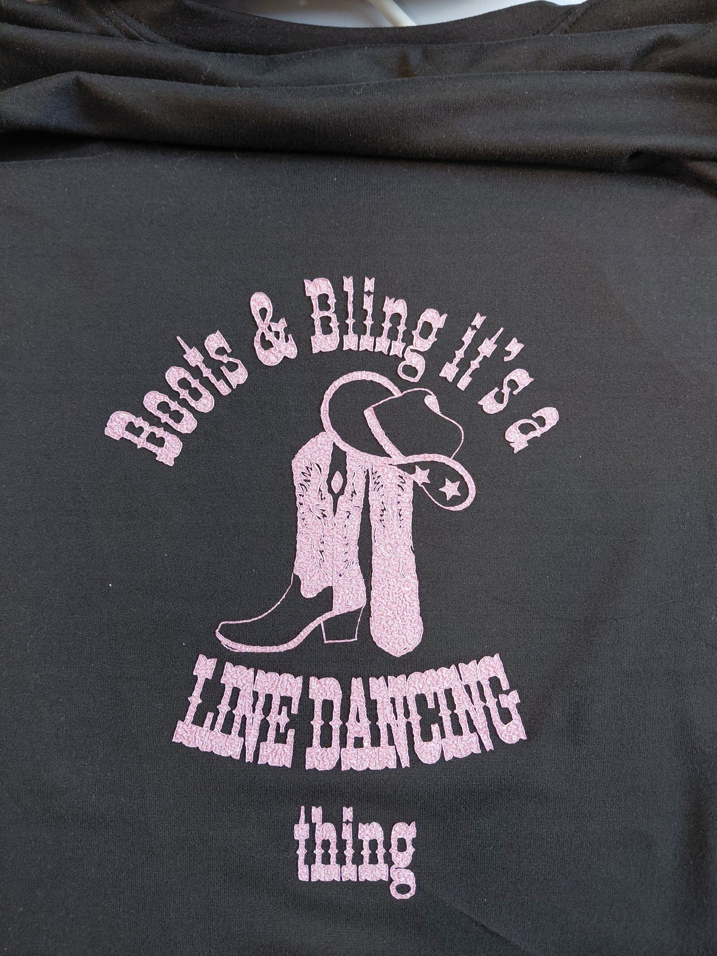Boots and blings it's a line dancing thing , in puff pink glitter decal