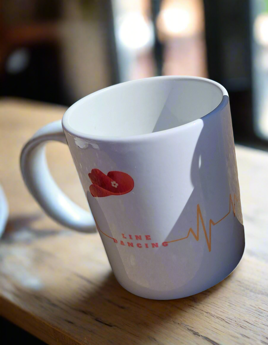 line dancing heartbeat on a mug