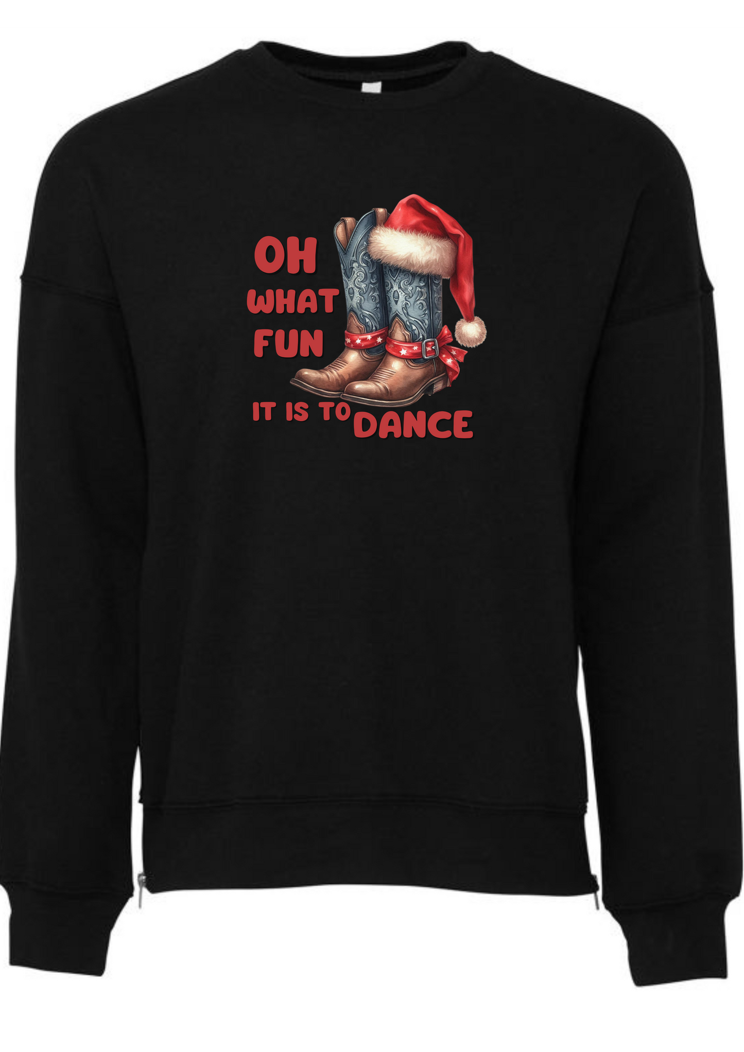 Chrismtas jumper for line dancers saying Oh What fun it is to dance. Designed by Kirsty Tulk Tees