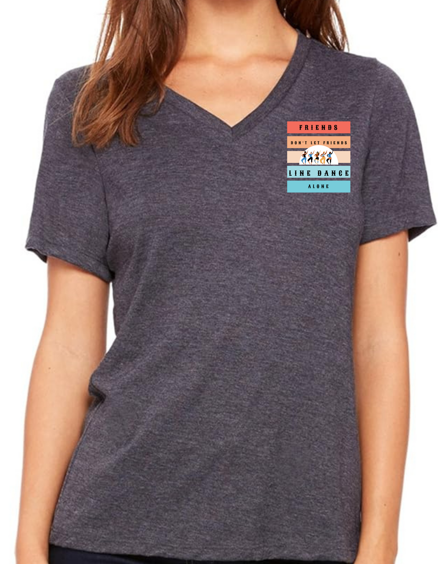friends don't let friends line dance alone v-neck t-shirt grey