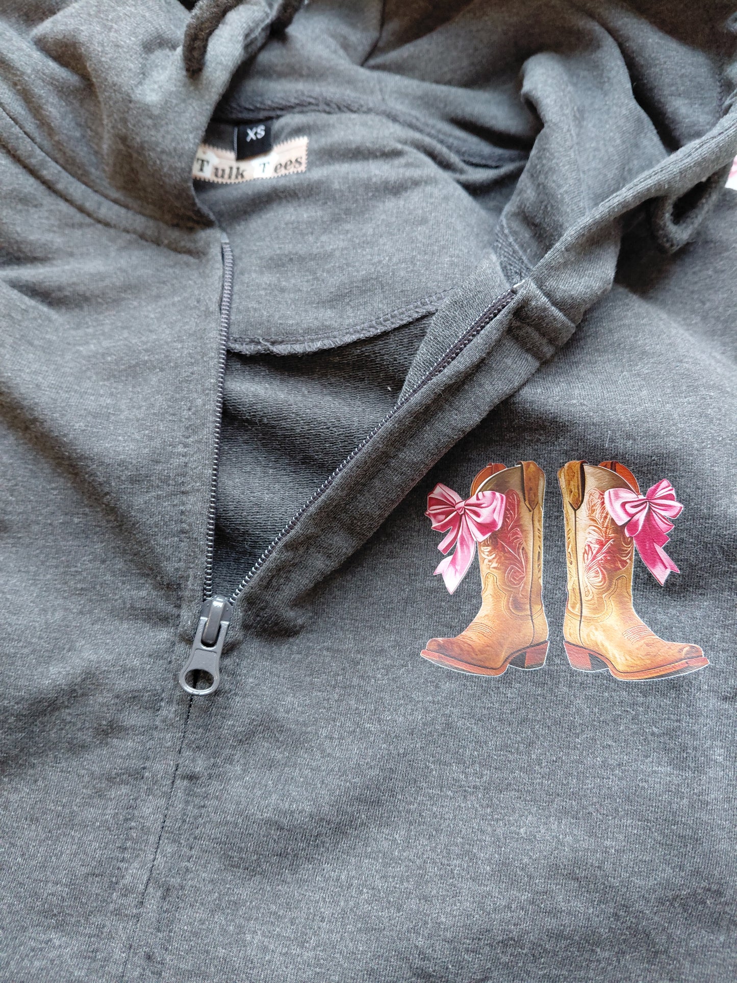 Boots design on dark grey hoodie with full zip XS