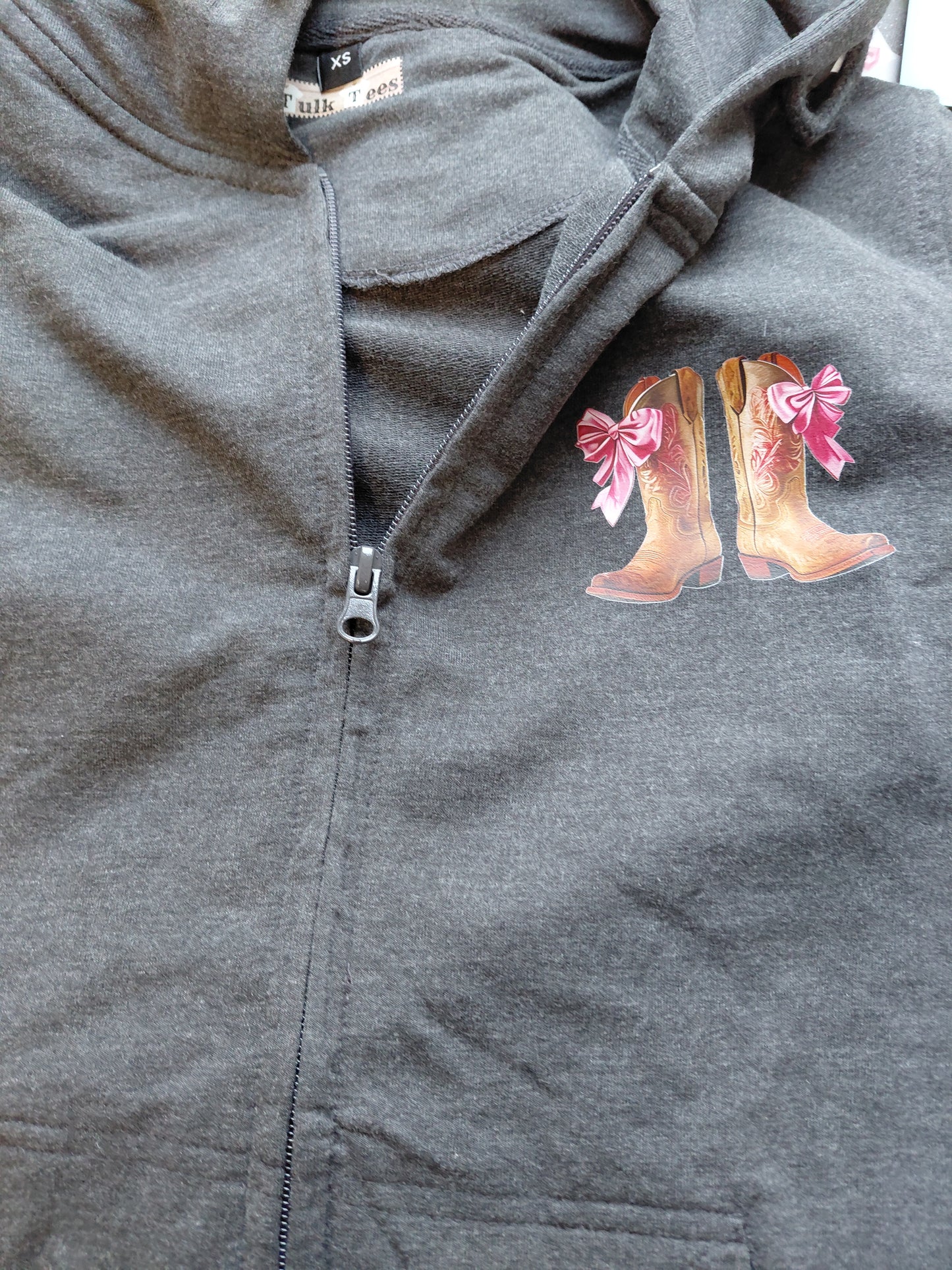 Boots design on dark grey hoodie with full zip XS