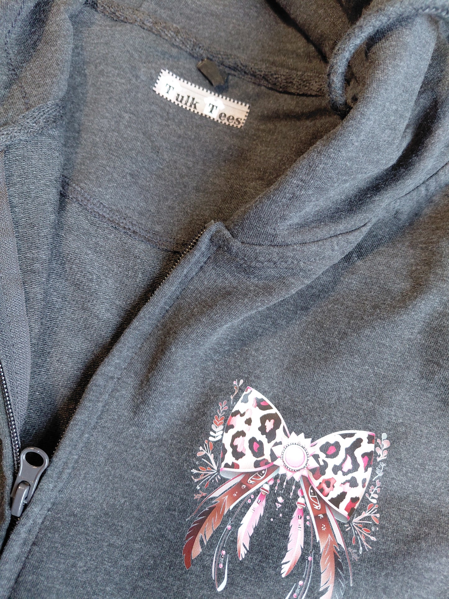 Bow design dark heather grey hoodie XS