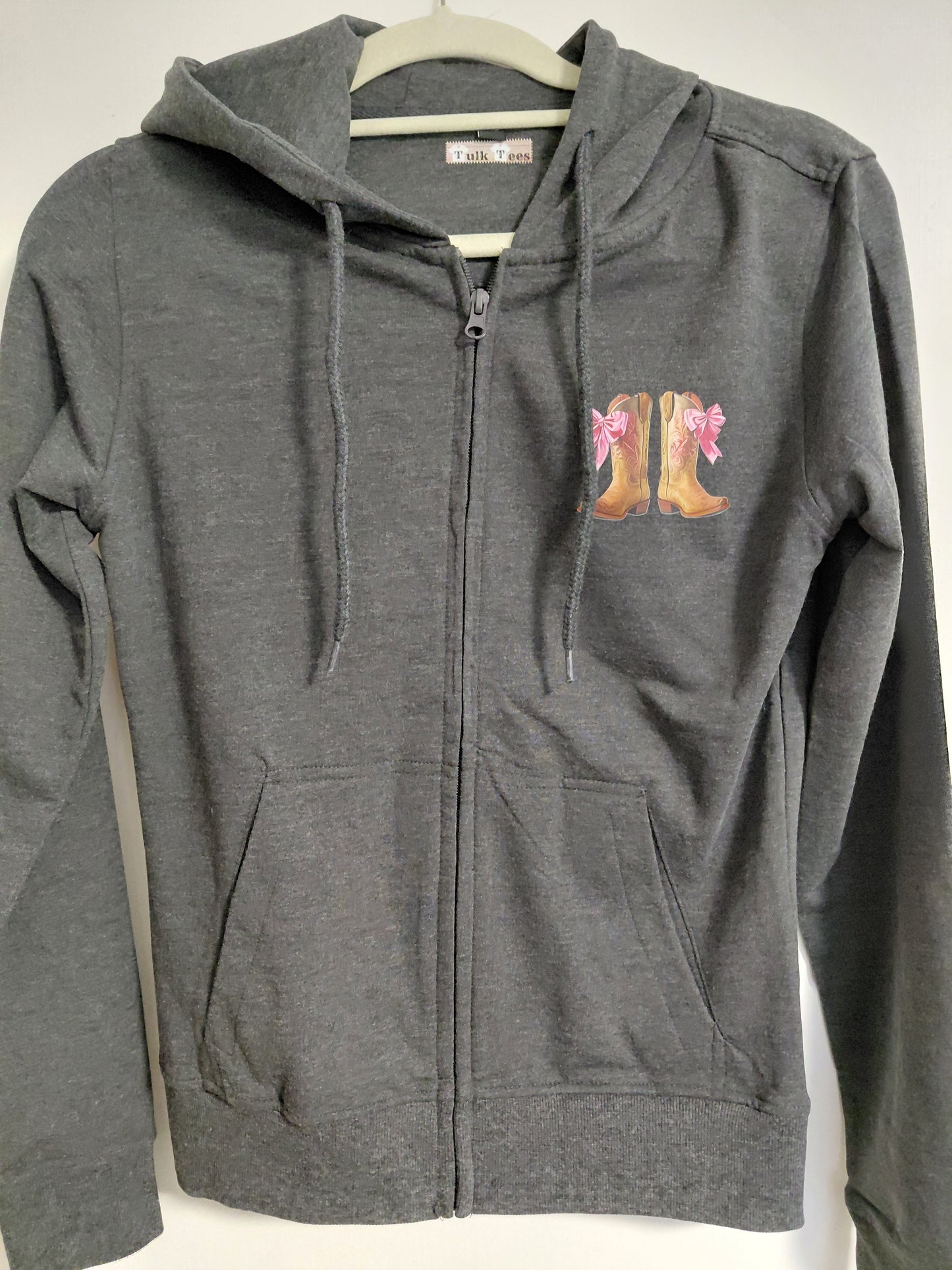 Boots design on dark grey hoodie with full zip XS