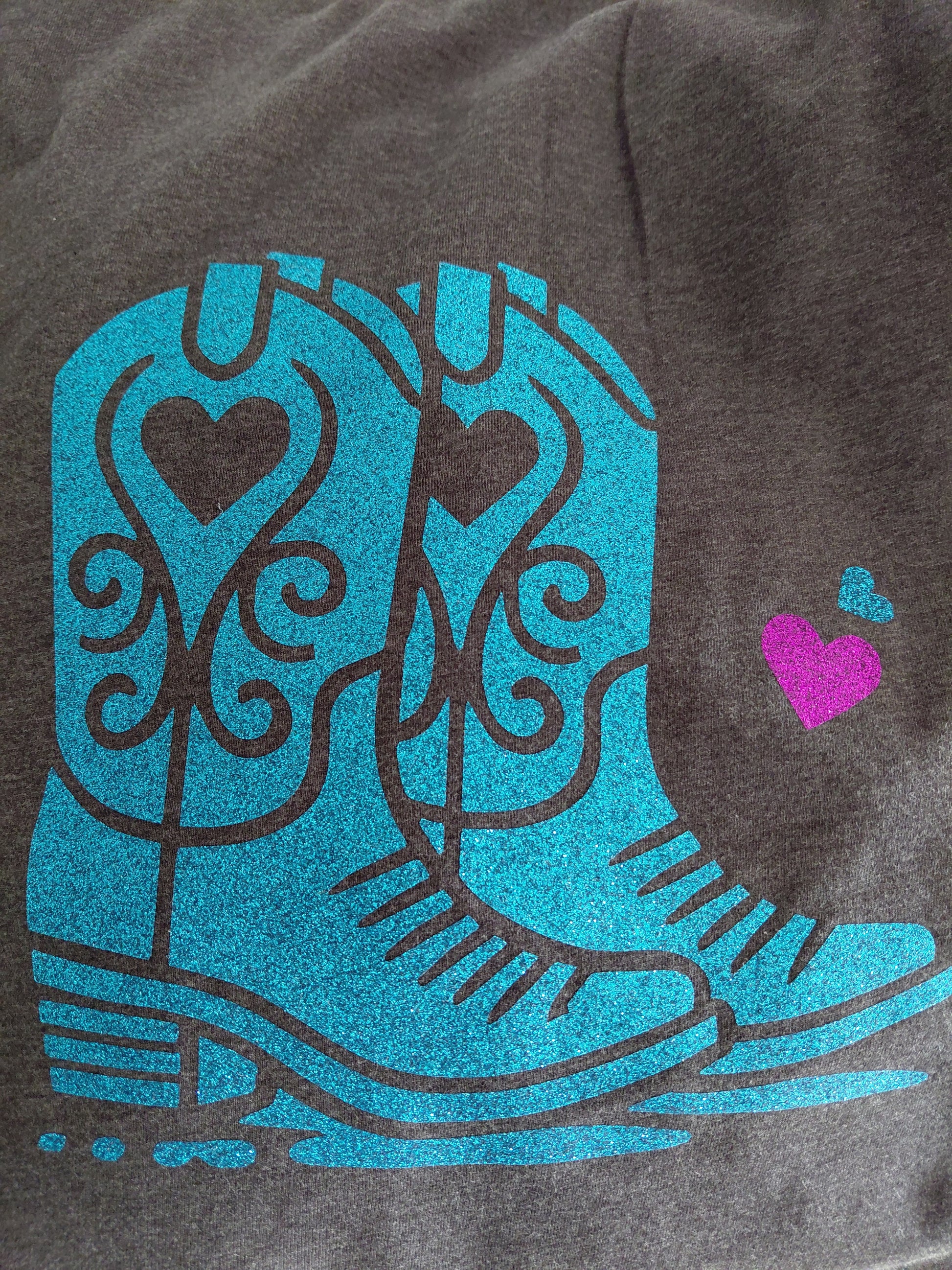 Blue glitter boots on dark heather t-shirt designed by Kirsty Tulk Tees