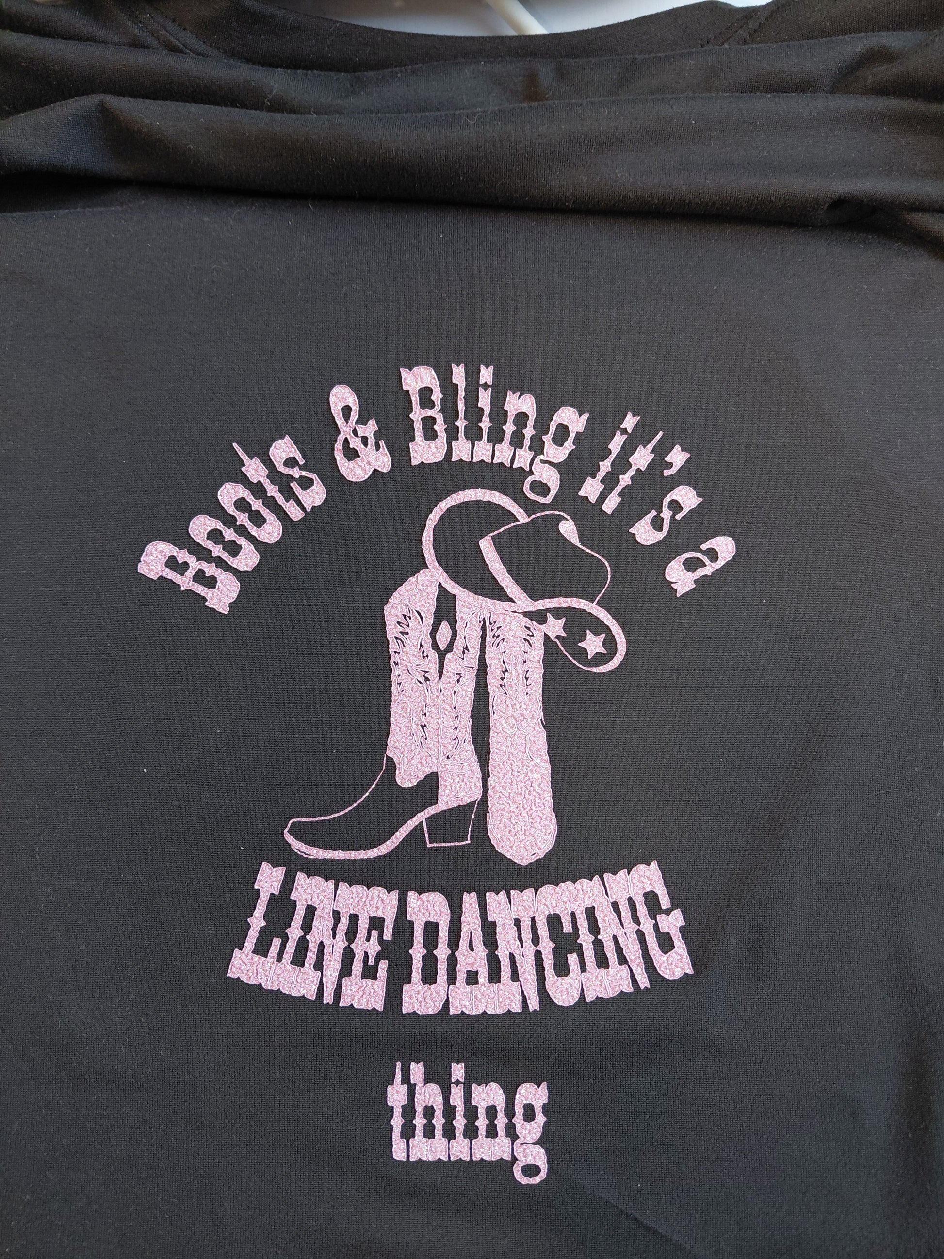 Boots and blings it's a line dancing thing , in puff pink glitter decal