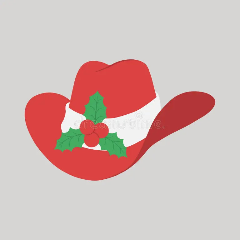 Red cowboy hat with holly design on a gray background. Line dancing christmas design for tshirts and jumpers.