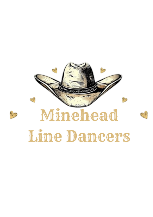 Cowboy hat with 'Minehead Line Dancers' text on a white background