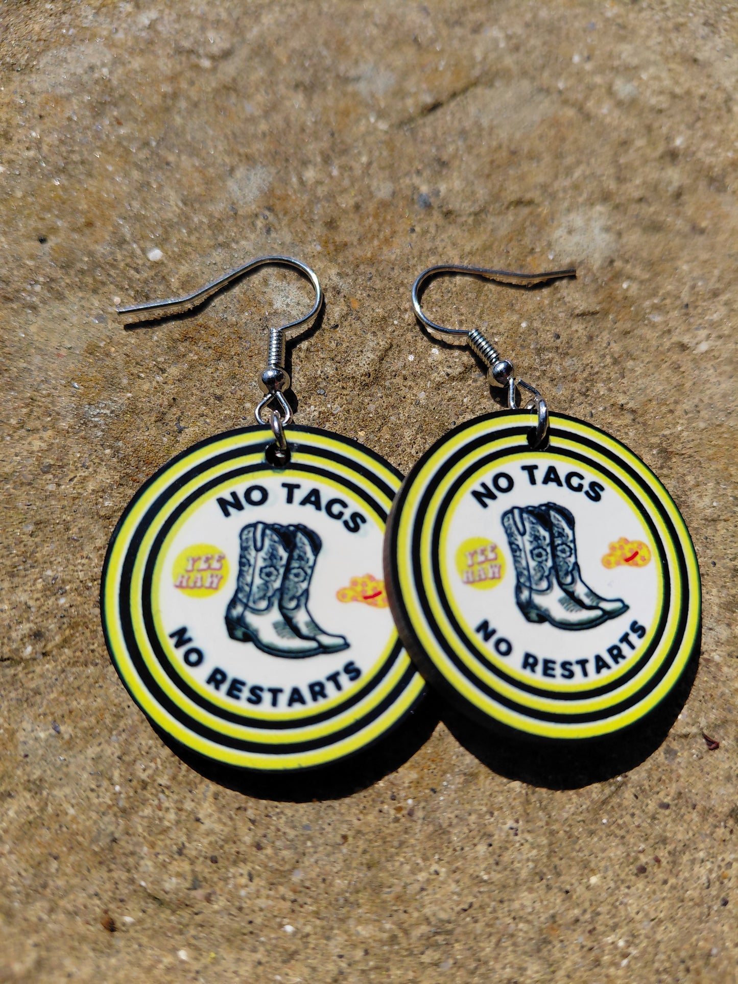 no tags no restarts yellow and black earrings