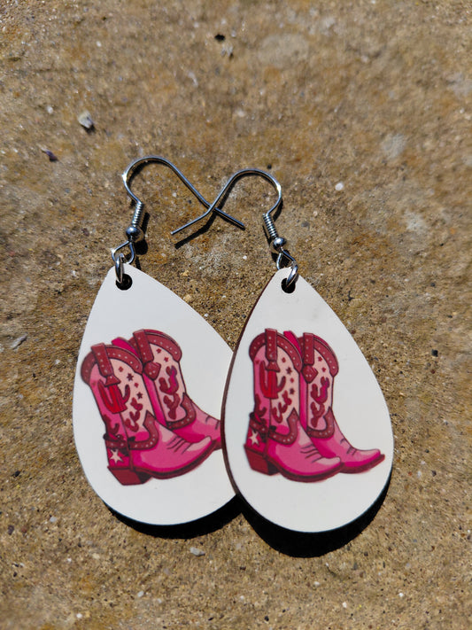 pink cowboy boots earrings teardrop  gifts for line dancers