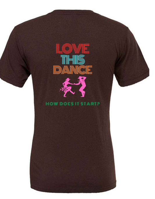 How does it start? line dancing t-short brown v-neck t-shirt